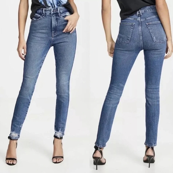 New Good American Good Curve Skinny Jeans Blue329 high rise distressed - Picture 1 of 15